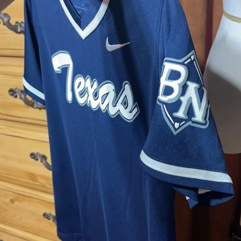 Nike Team Engineered Texas Baseball Jersey Navy Blue‎ V-Neck Shirt XL 14